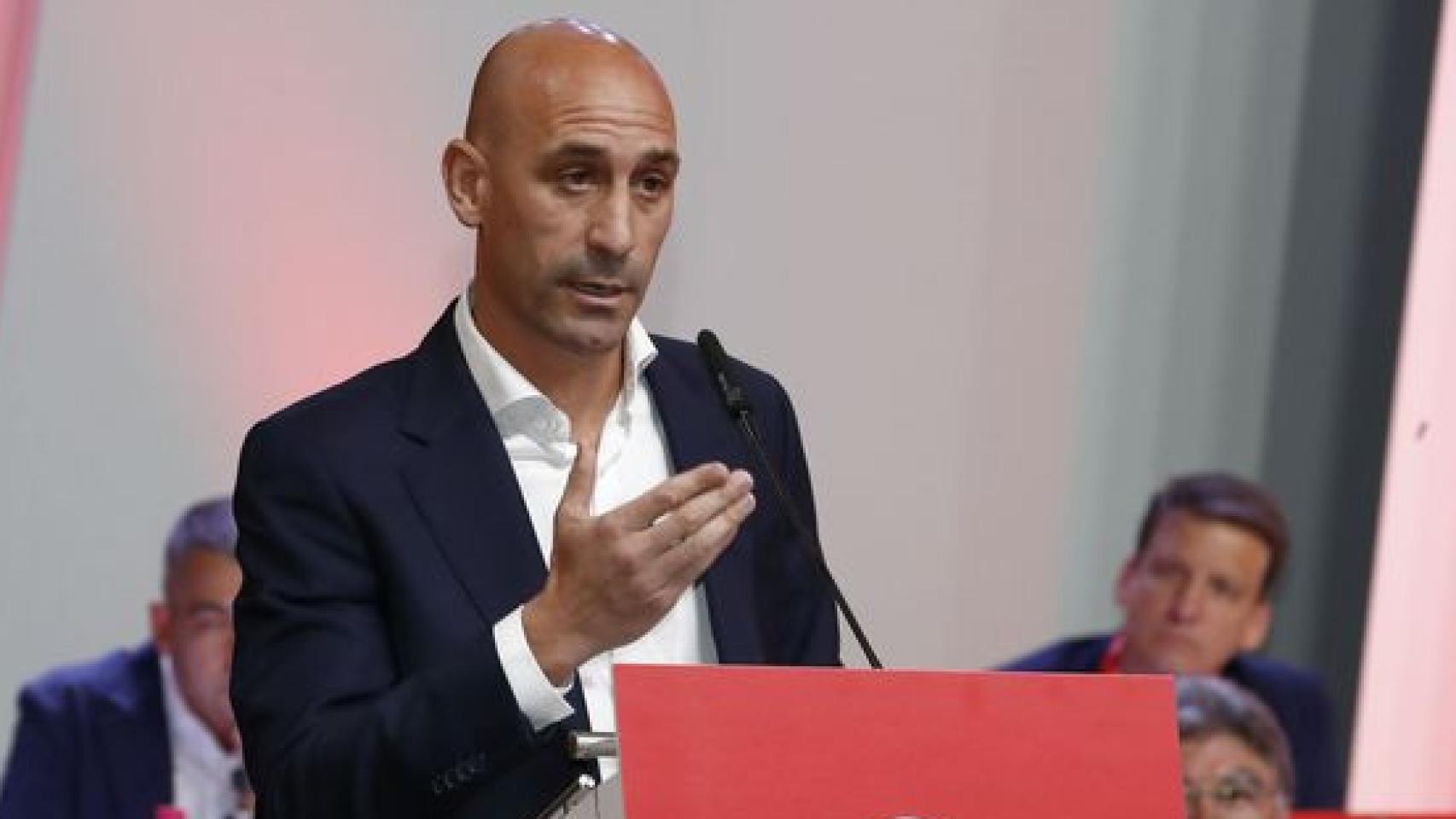 Luis Rubiales, durante su última intervención en la RFEF.