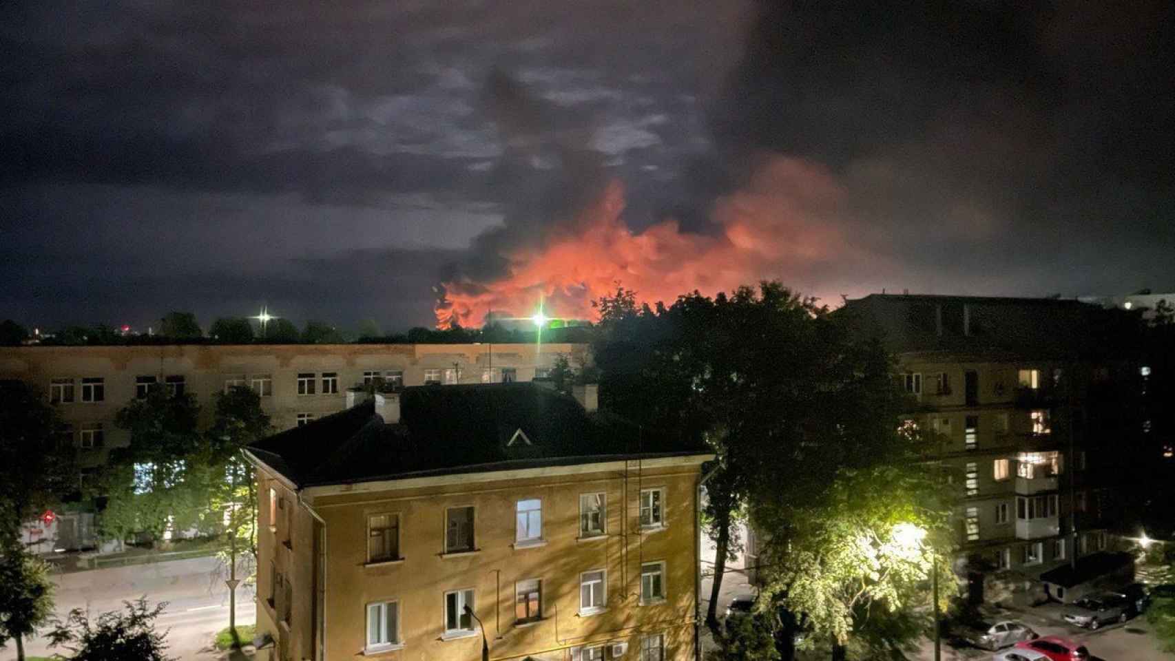 Imagen de a la ciudad de Pskov tras el ataque de los drones.