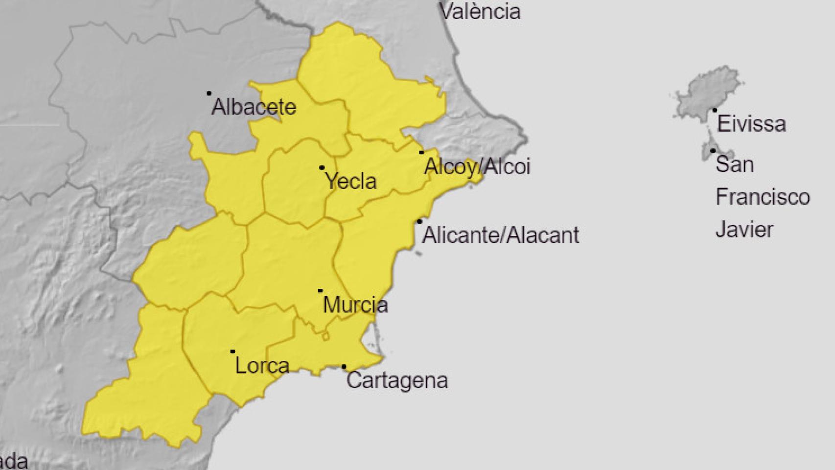Mapa de AEMET para la provincia de Alicante.