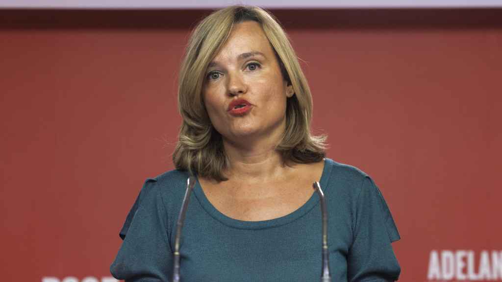 La portavoz del PSOE, Pilar Alegría, este miércoles en la sede de Ferraz.