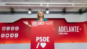 La portavoz del PSOE, Pilar Alegría, este miércoles en una rueda de prensa en Ferraz.