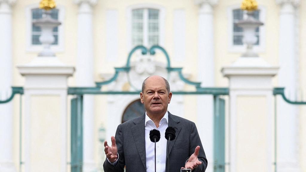 El canciller alemán, Olaf Scholz, este miércoles durante la rueda de prensa tras la reunión de su gabinete.