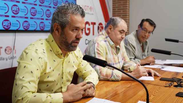 El secretario de Acción Sindical de UGT en Castilla y León, Raúl Santa Eufemia, durante la rueda de prensa de este jueves.