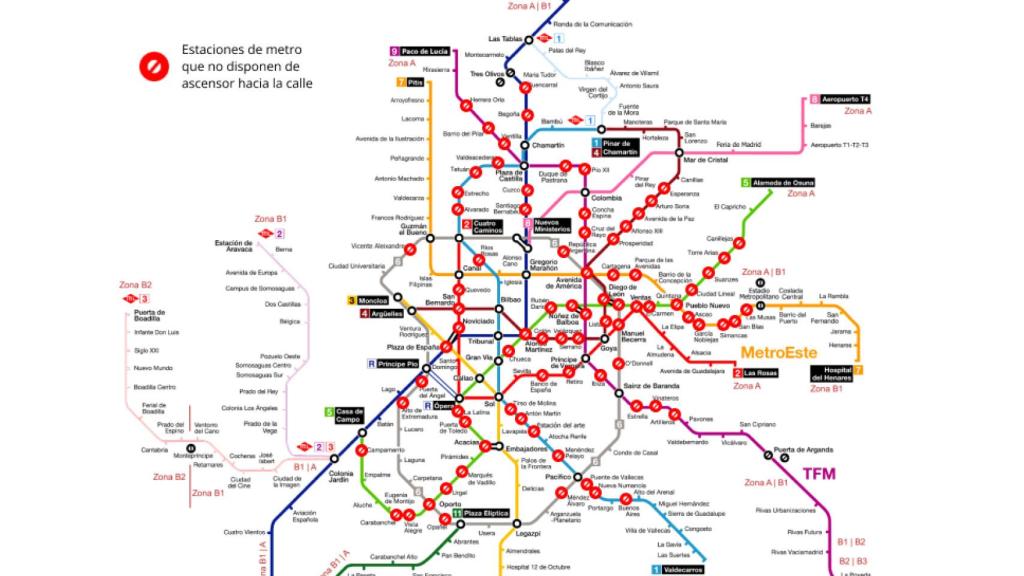 Estaciones de metro que no disponen de ascensor hacia la calle.