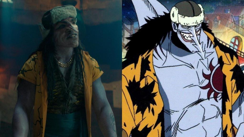 Comparación de Arlong en el remake y en el anime.