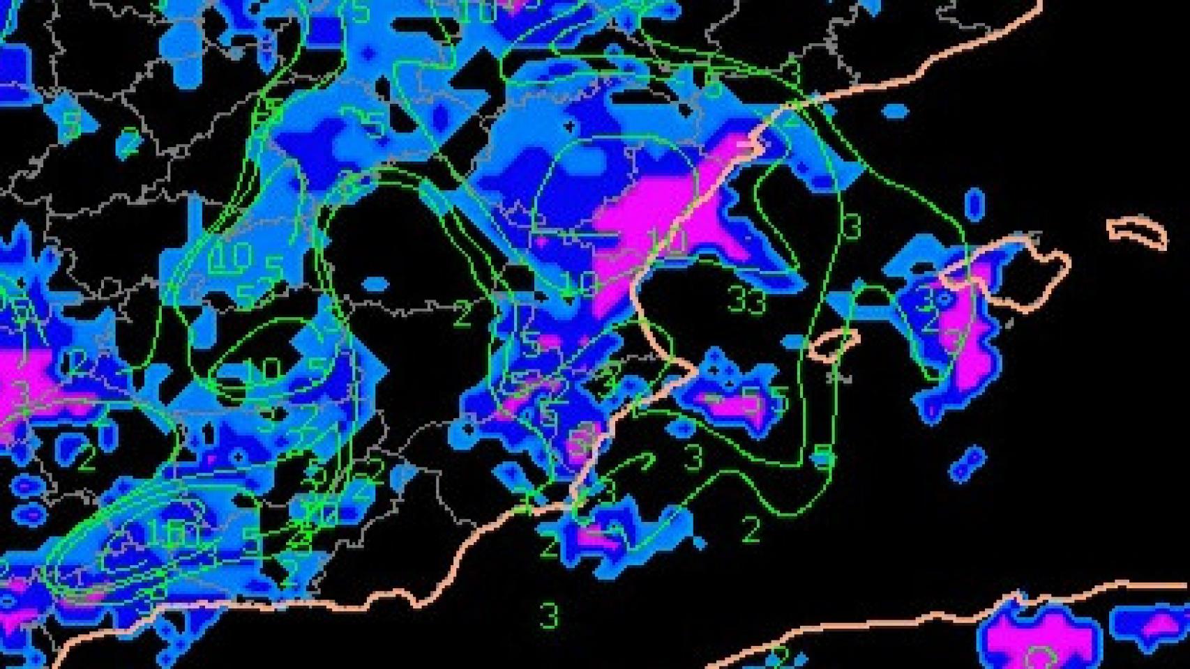 El mapa de la previsión de lluvias en la Comunitat de AEMET.