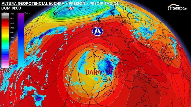 La situación de la DANA el domingo por la tarde. Eltiempo.es