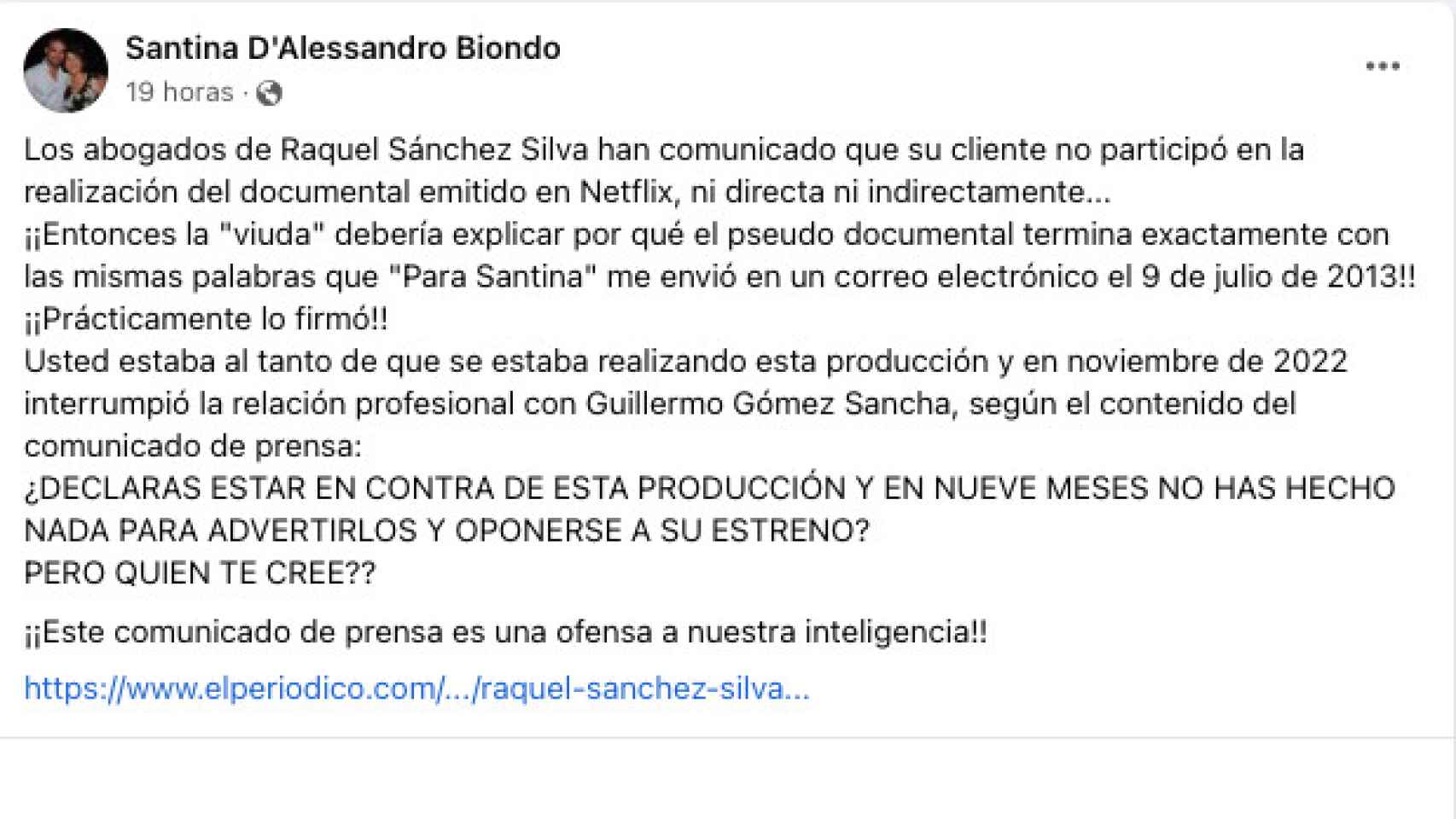 Publicación de Santina Biondo en Netflix