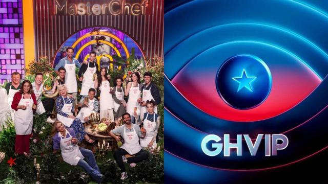 Concursantes de la octava edición de 'MasterChef Celebrity' y el logo de 'GH VIP'.