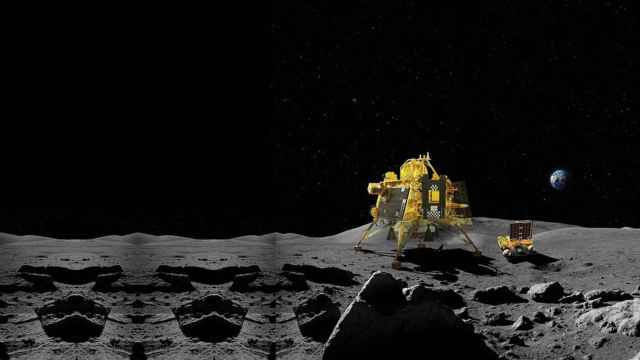 Recreación del módulo de la sonda Chandrayaan-3 posado en el polo sur de la Luna. Imagen: ISRO