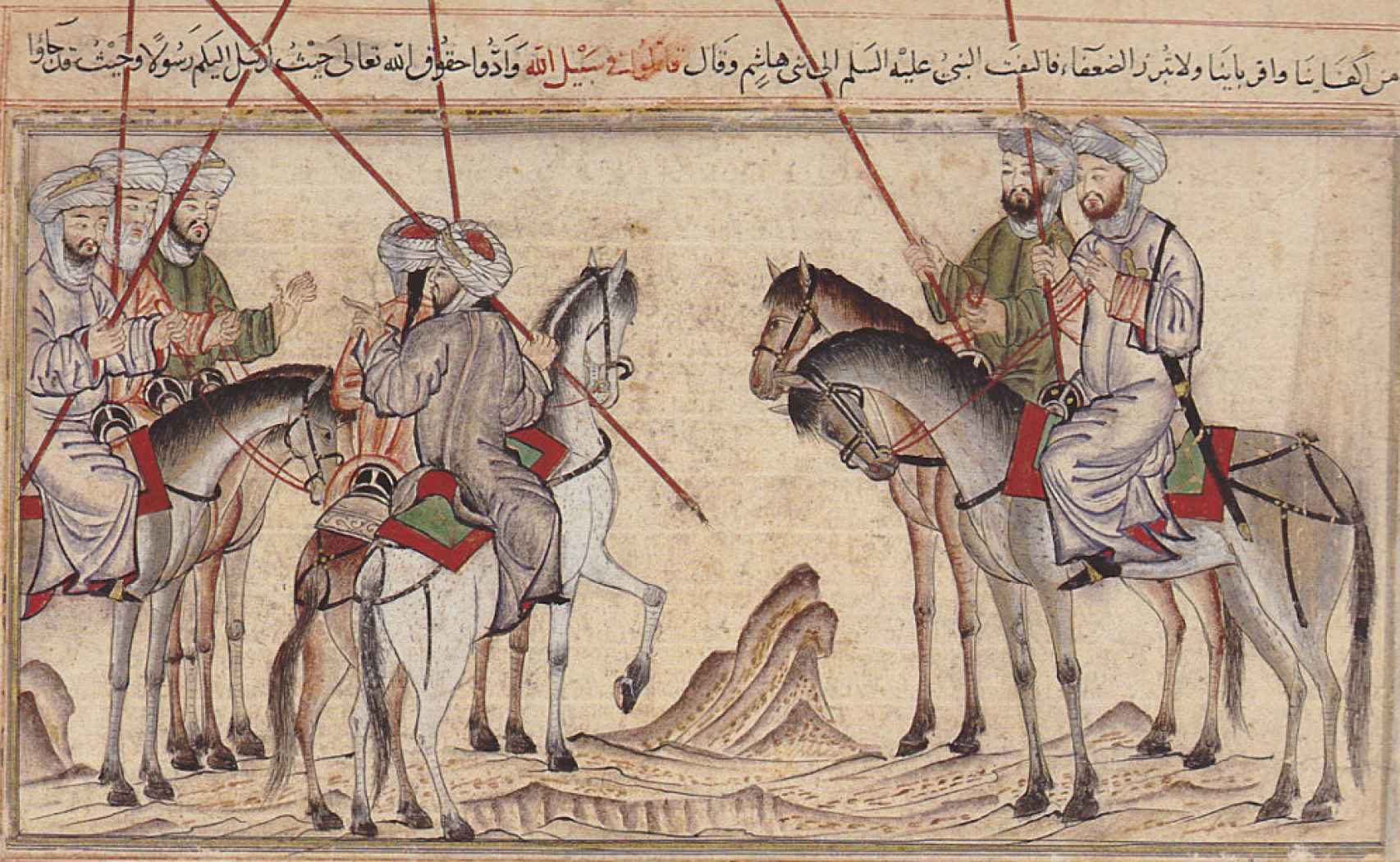Mahoma alentando a sus seguidores antes de la batalla de Badr.