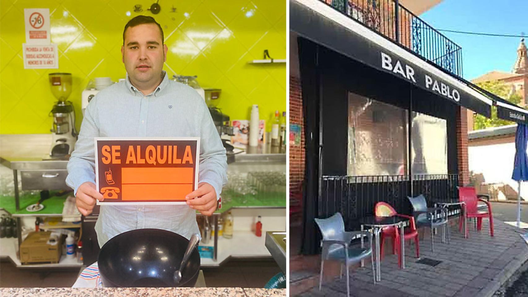 Álvaro, a la izquierda, y el Bar Pablo de Torrecilla de la Orden, a la derecha