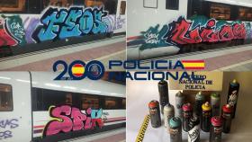 Las pintadas realizadas en un vagón de tren en Palencia