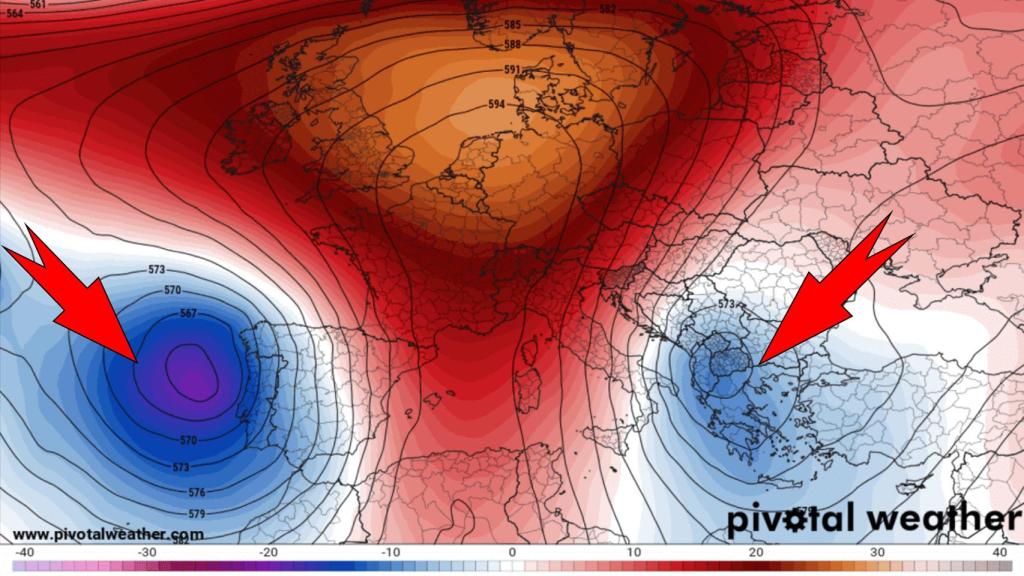 La DANA en España y la borrasca en Grecia vinculadas por el bloqueo Omega. Severe-weather-eu.