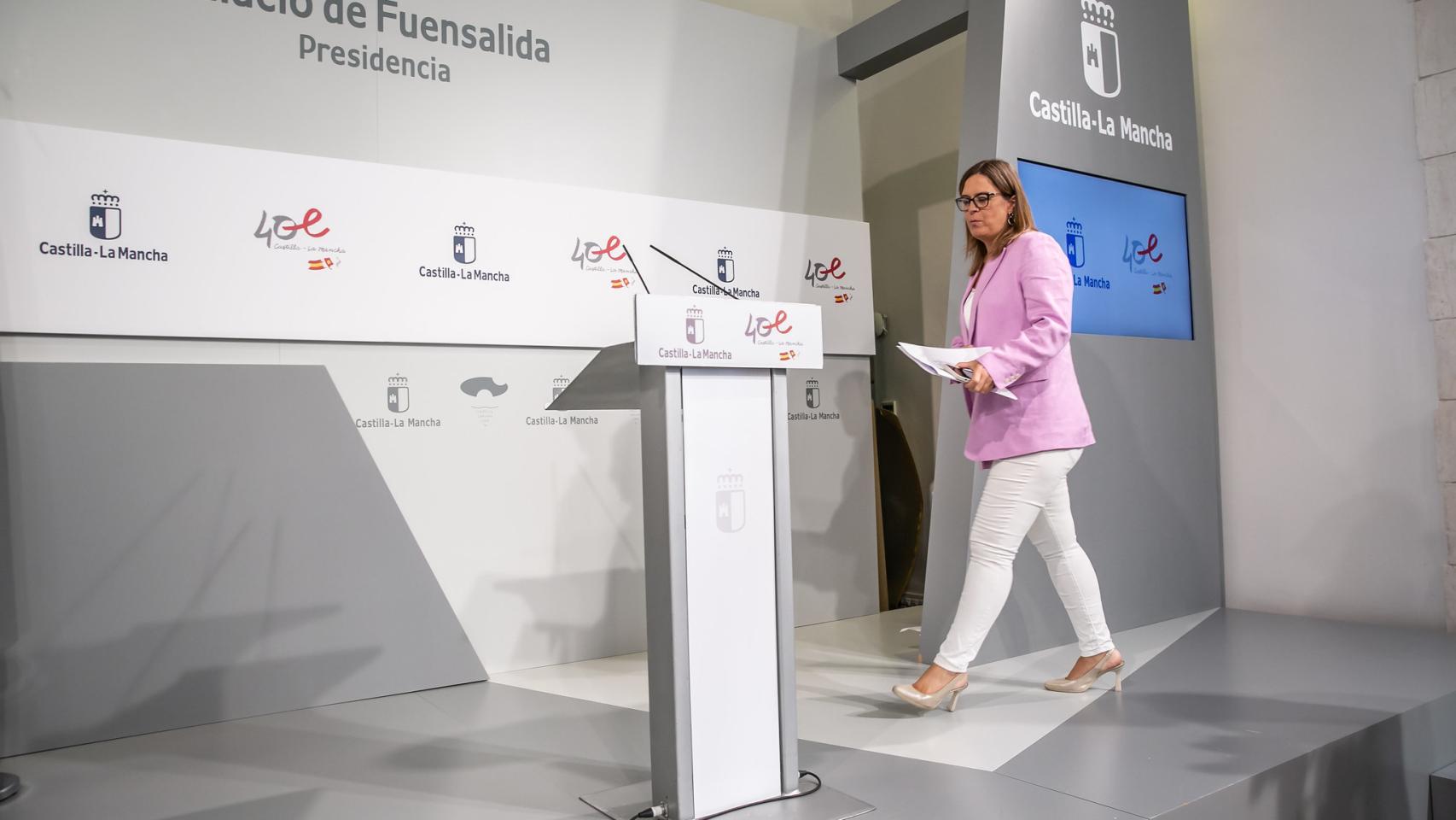 Esther Padilla, consejera portavoz del Gobierno de Castilla-La Mancha, este miércoles en rueda de prensa