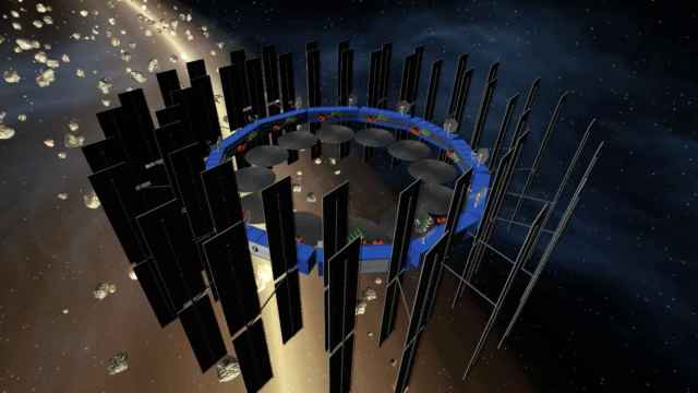 Concepto de  una fábrica de antenas en órbita elaborado por Orbital Composites.