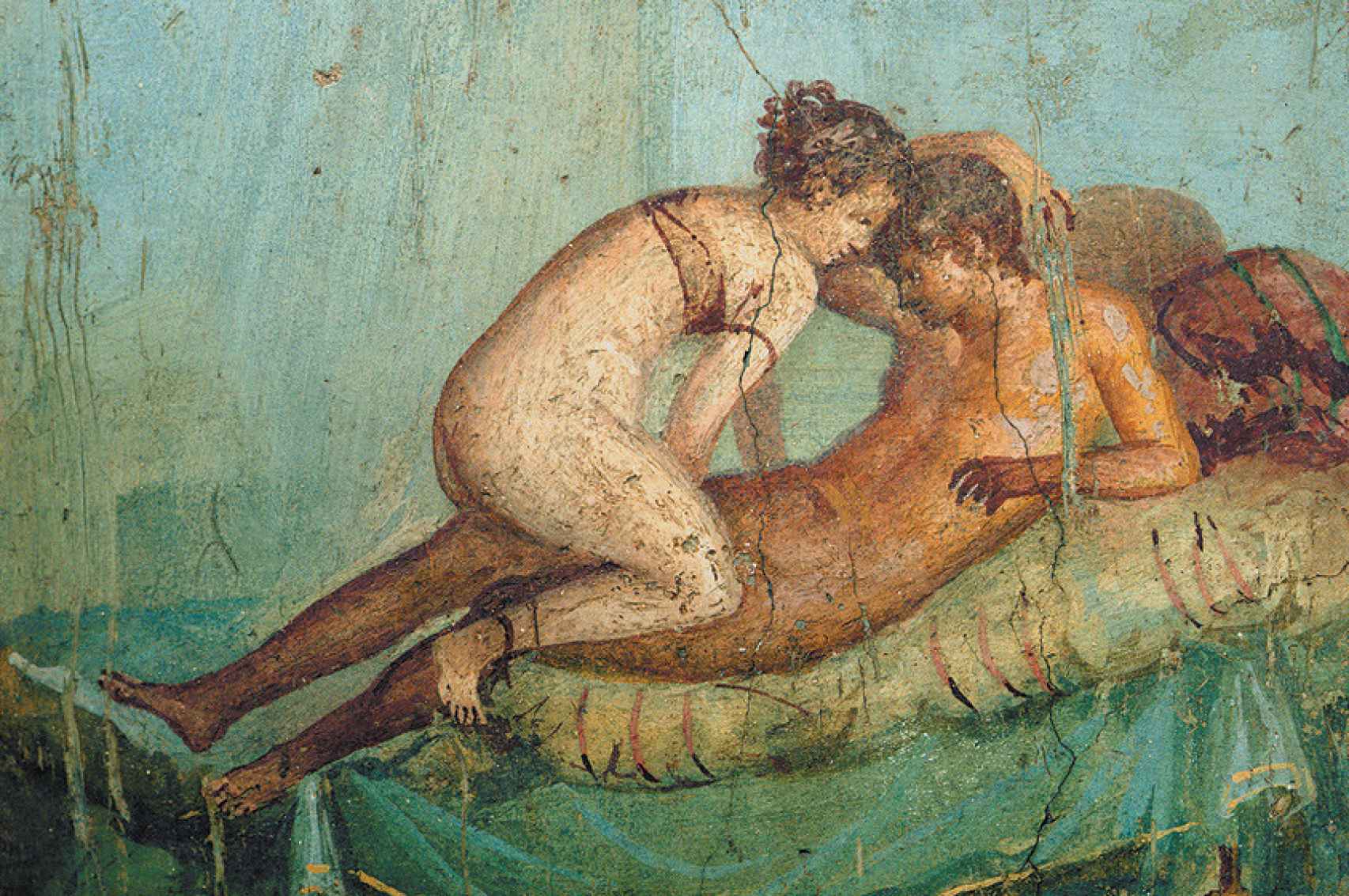 Un fresco erótico hallado en la casa del Centenario de Pompeya.