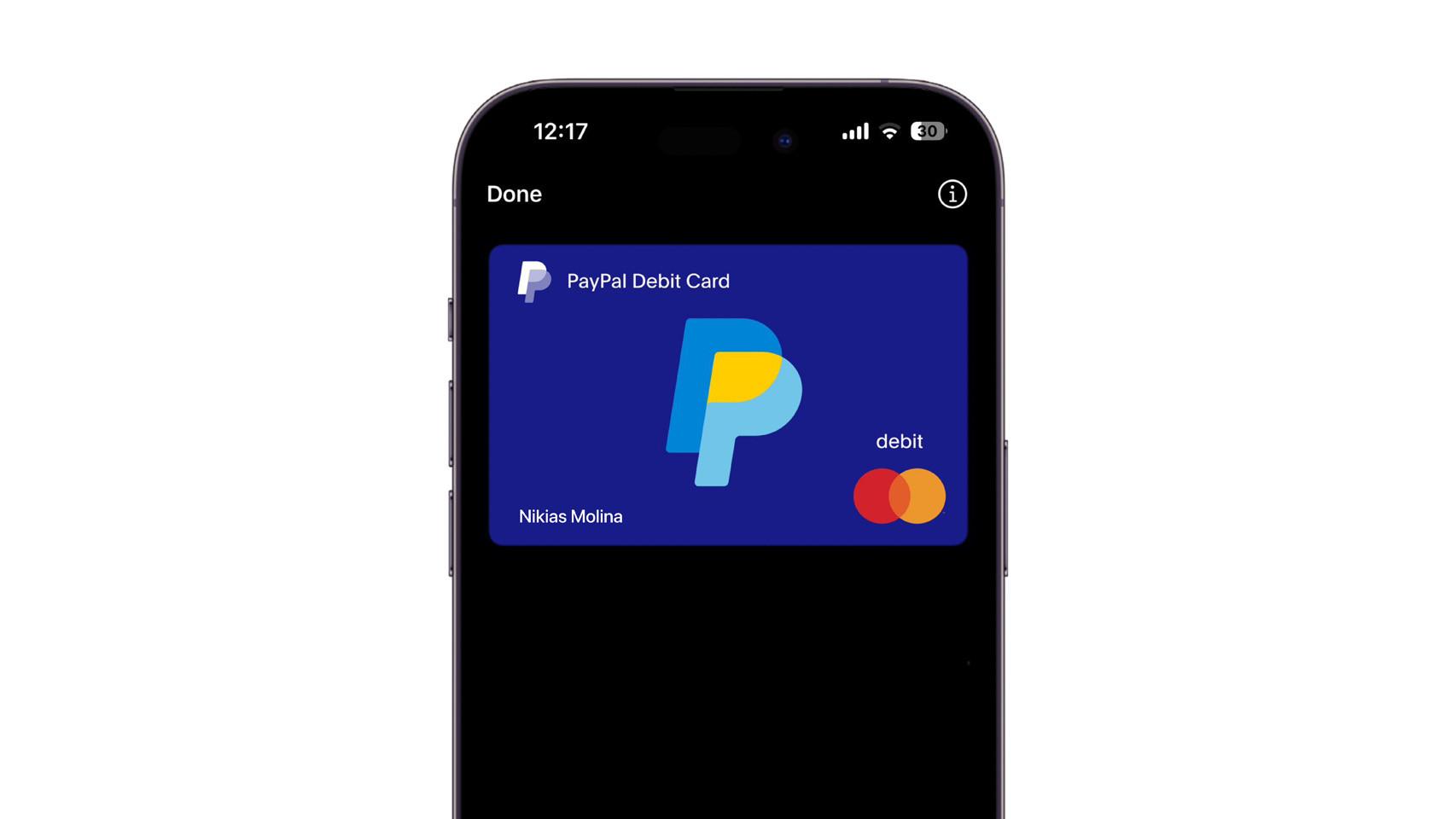 Apple Pay mostrando una tarjeta de PayPal.