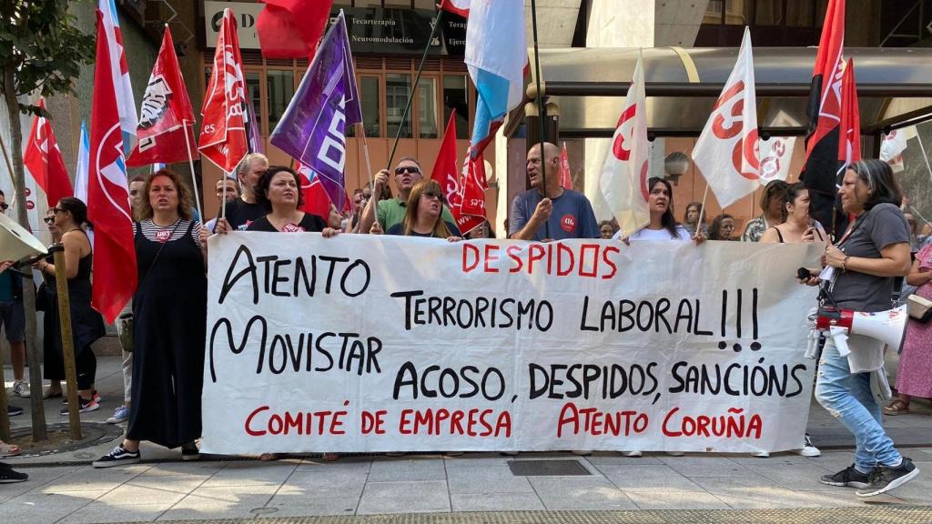 Movilización de los empleados de Atento hoy en A Coruña