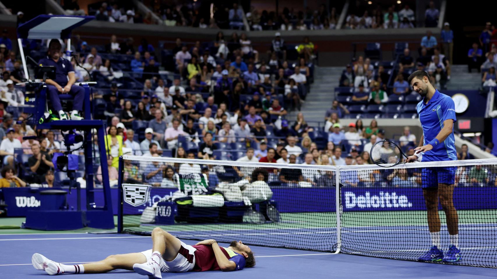 Djokovic y Medvedev, durante la final del US Open 2023