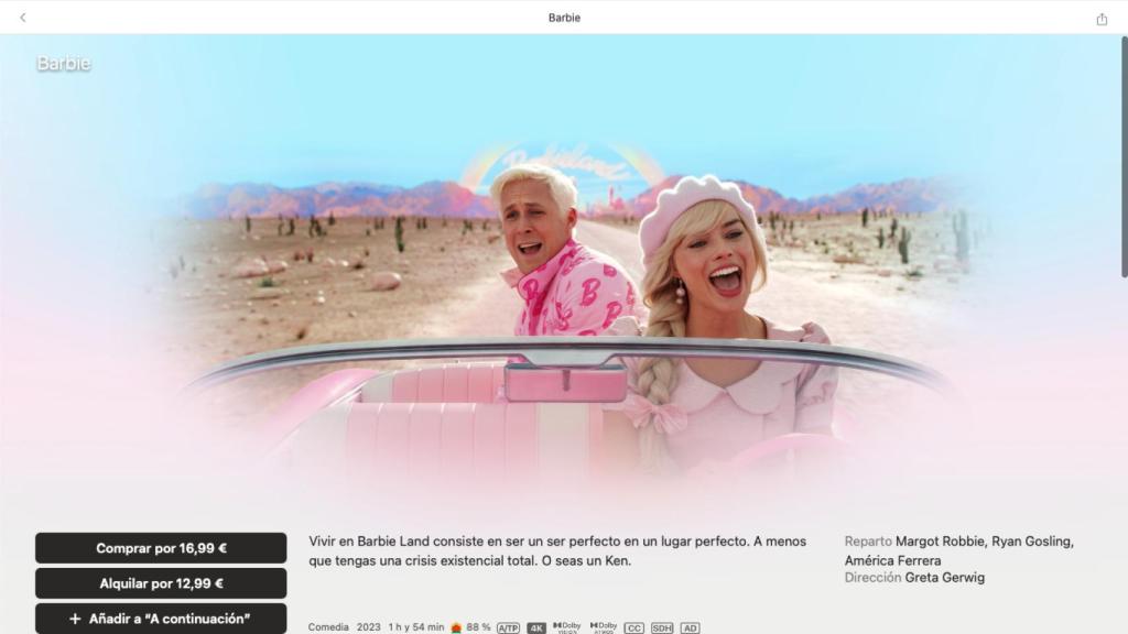 'Barbie', disponible para comprar y alquilar en Apple TV.