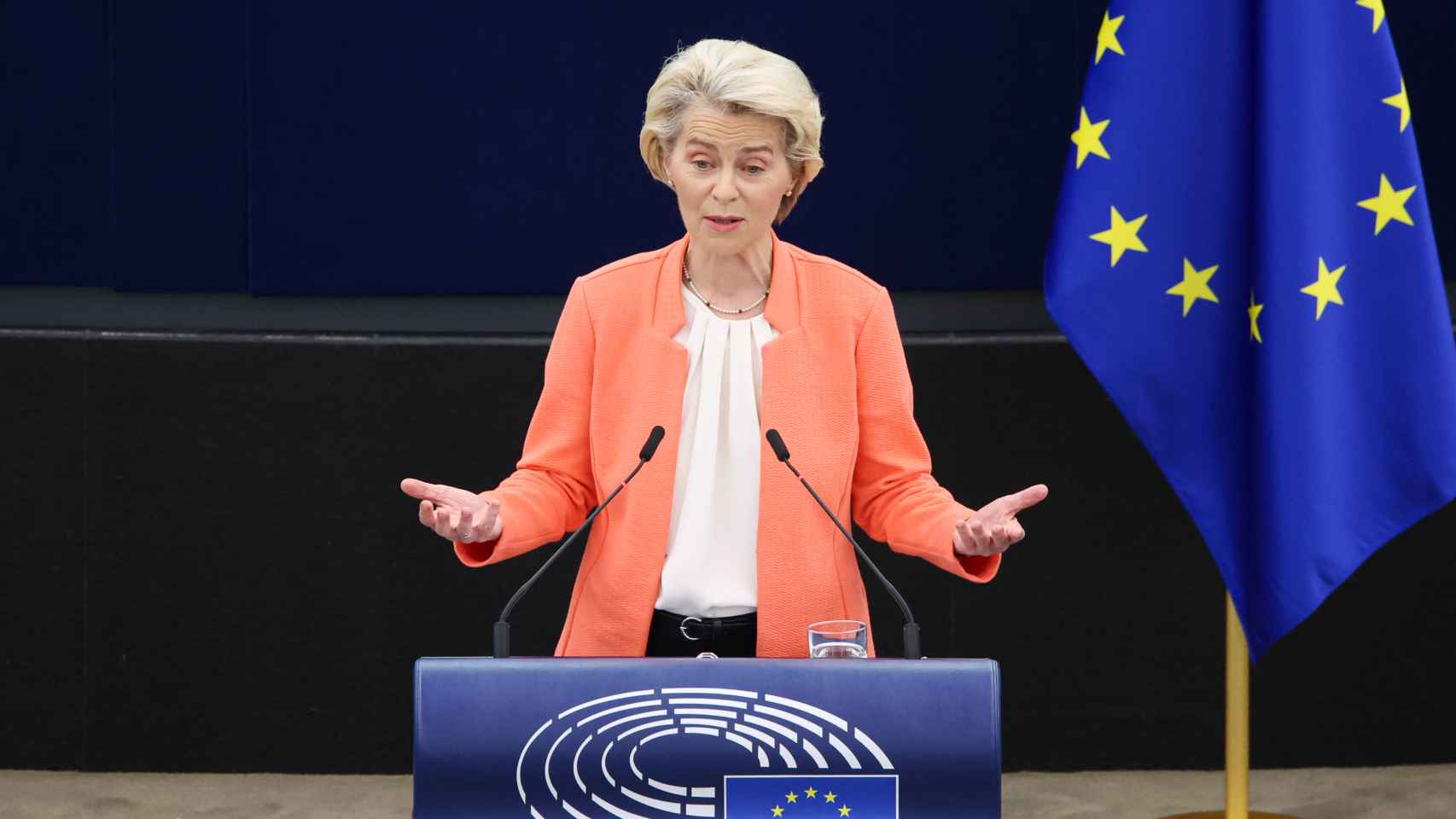 Ursula von der Leyen, durante el discurso sobre el estado de la Unión este miércoles en Estrasburgo