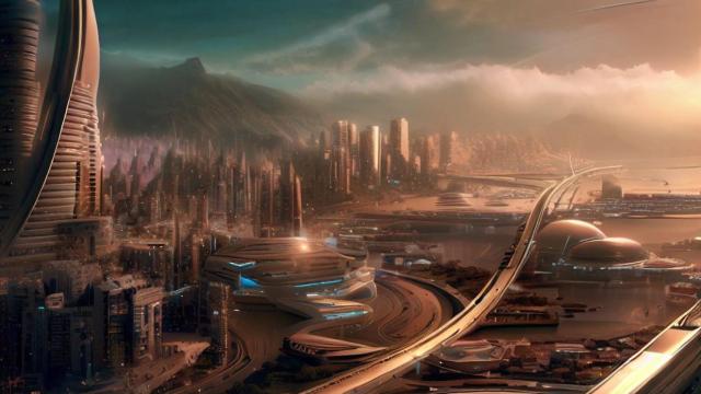 La ciudad de Alicante en el año 2123, en una imagen creada con la inteligencia artificial de Bing.