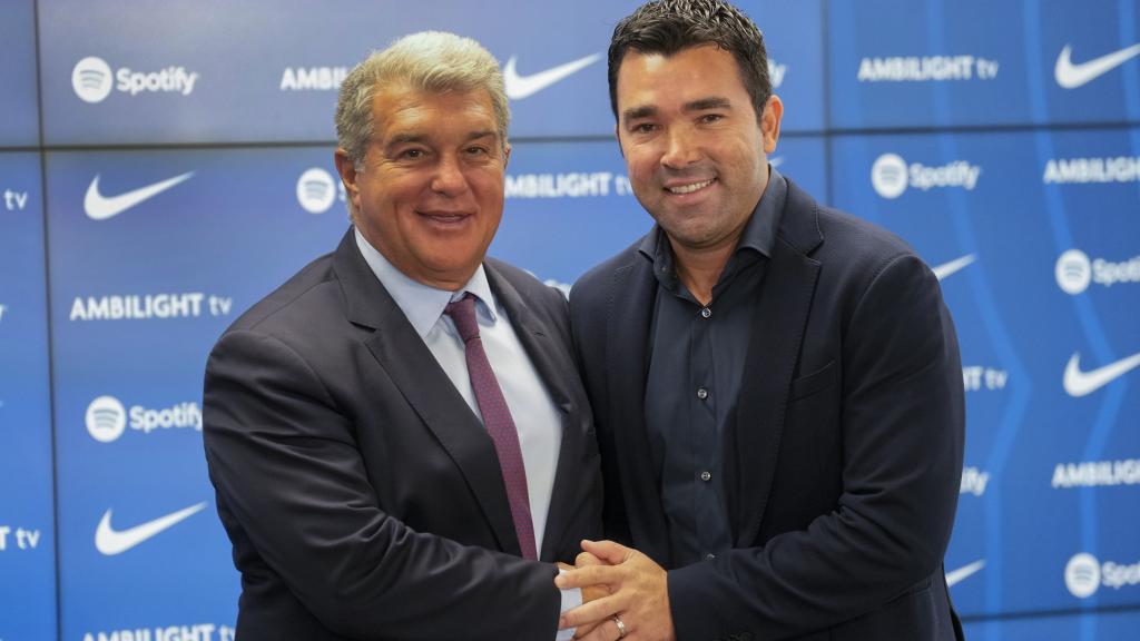 Joan Laporta con Deco, en un acto del FC Barcelona.