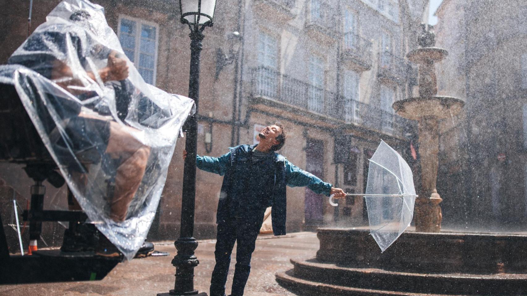 Javier Veiga en Ourense, grabando la película ‘Amigos Hasta La Muerte’