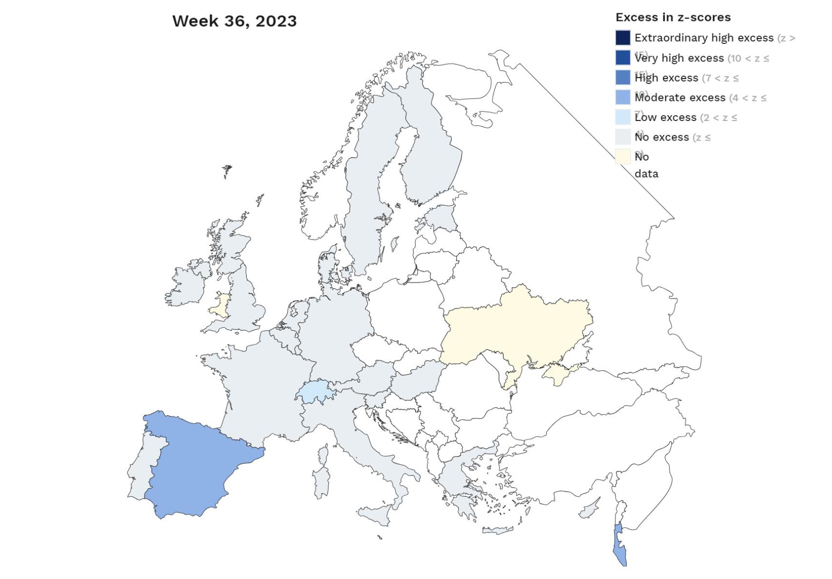 Exceso de mortalidad en Europa en la última semana.