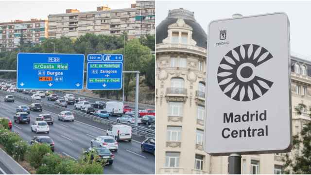 La M-30 y una señal de Madrid Central