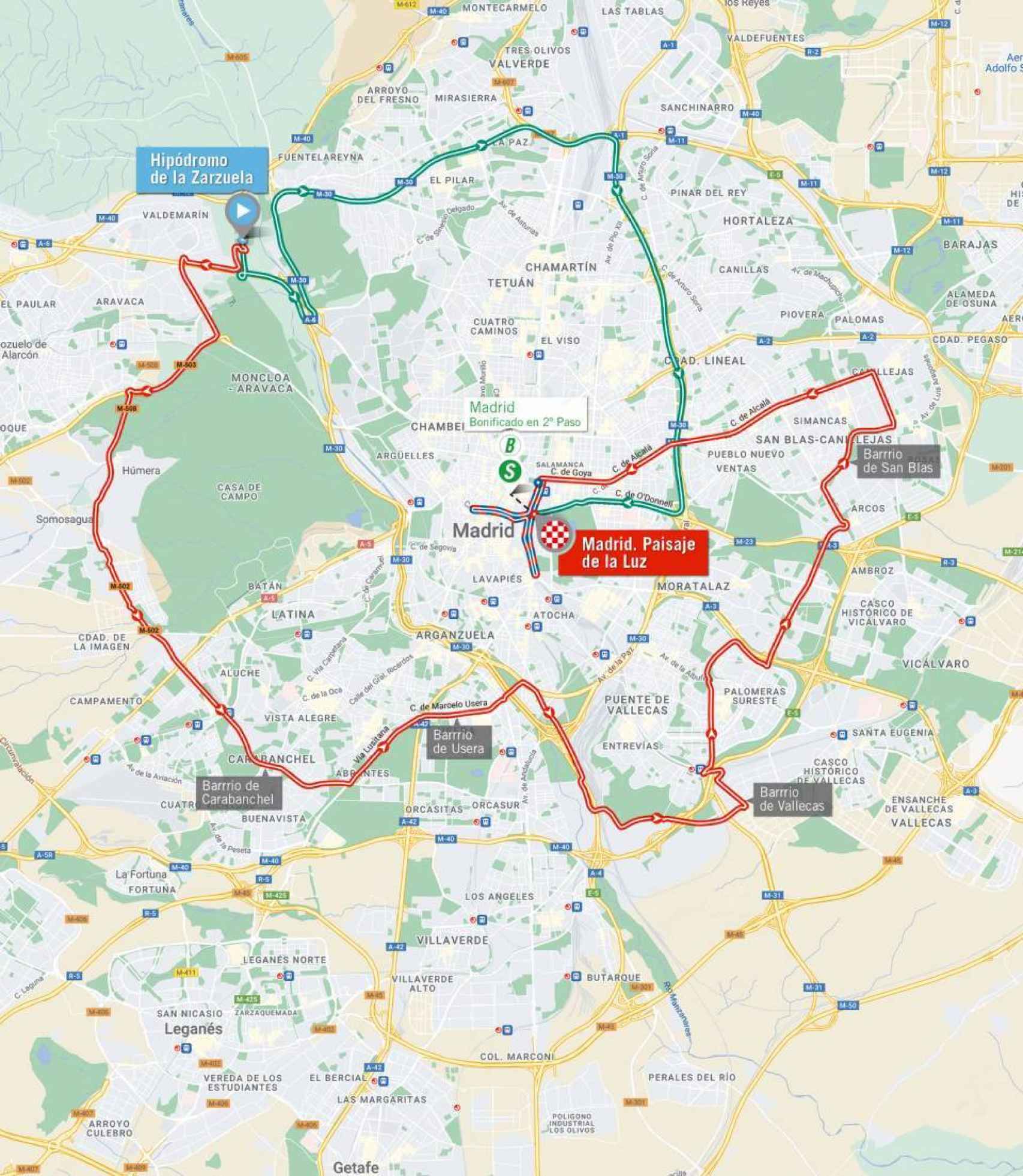 Mapa del recorrido en Madrid de la última etapa de La Vuelta.
