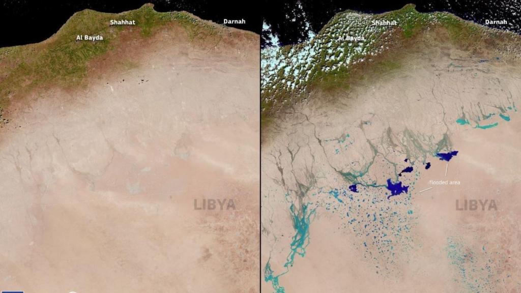 La tormenta Daniel ha provocado la aparición de lagos en una zona desértica de Libia.