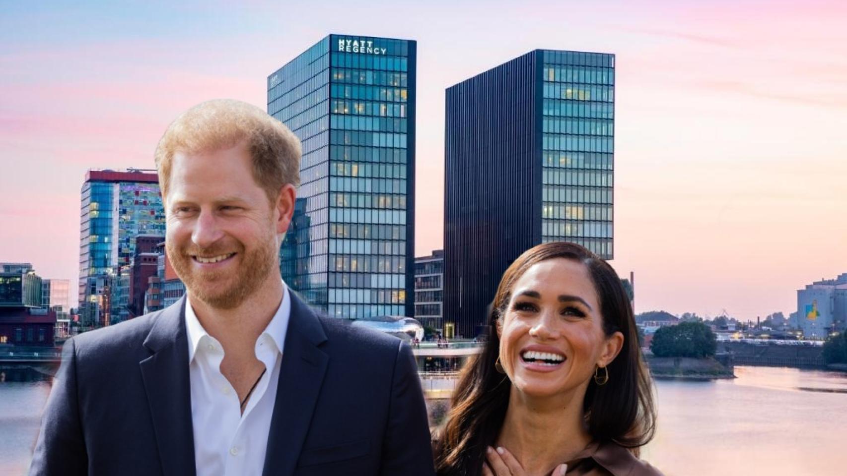 Montaje de Harry y Meghan con el hotel de EL ESPAÑOL.