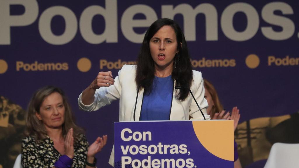 Ione Belarra, durante su intervención este sábado en un acto del partido.