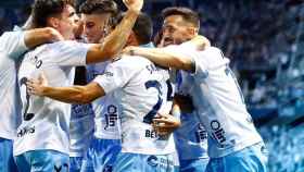 Los jugadores del Málaga CF celebran un gol contra el Recreativo Granada