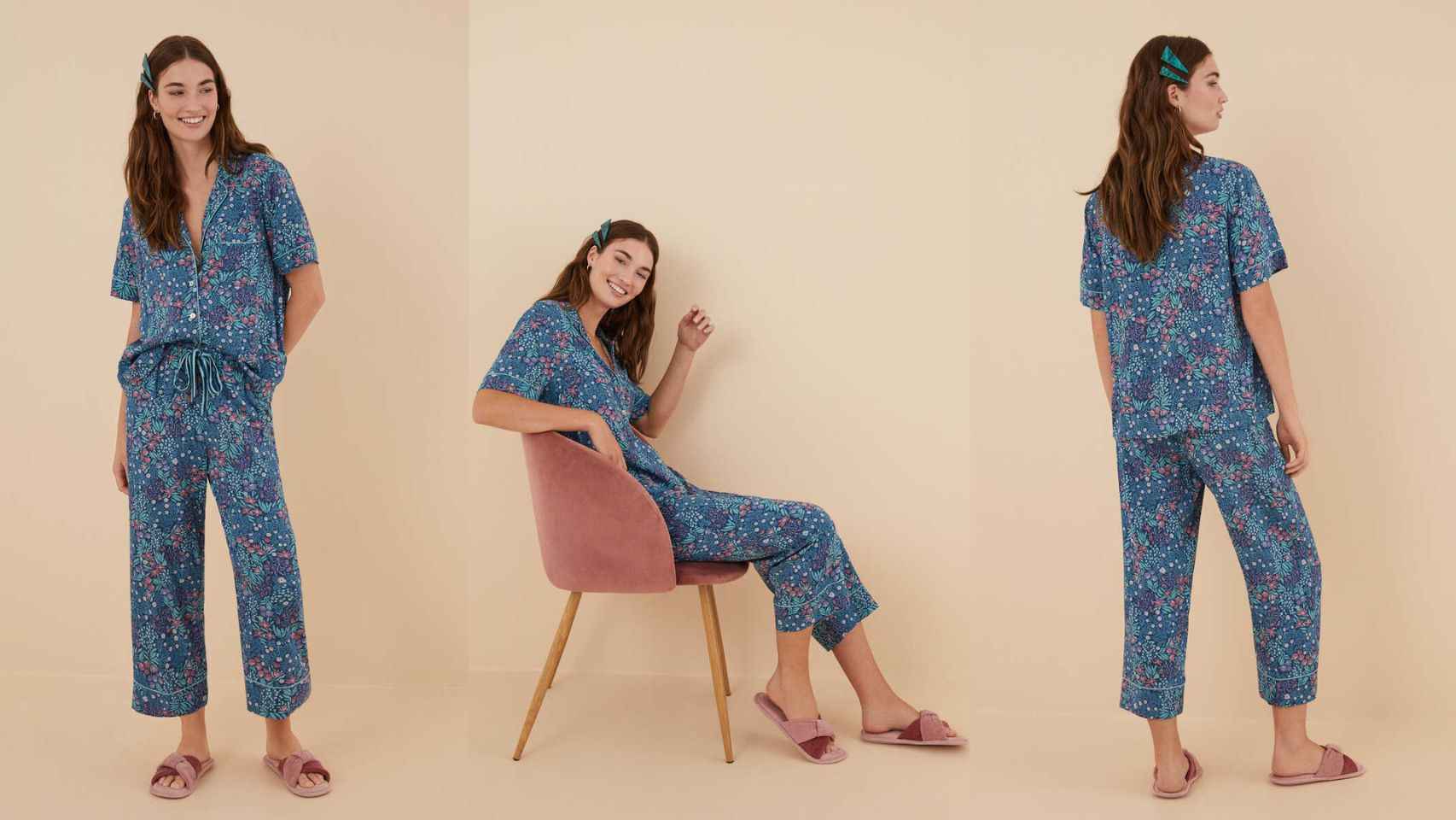 Pijama camisero Capri estampado en color azul (26,99€)
