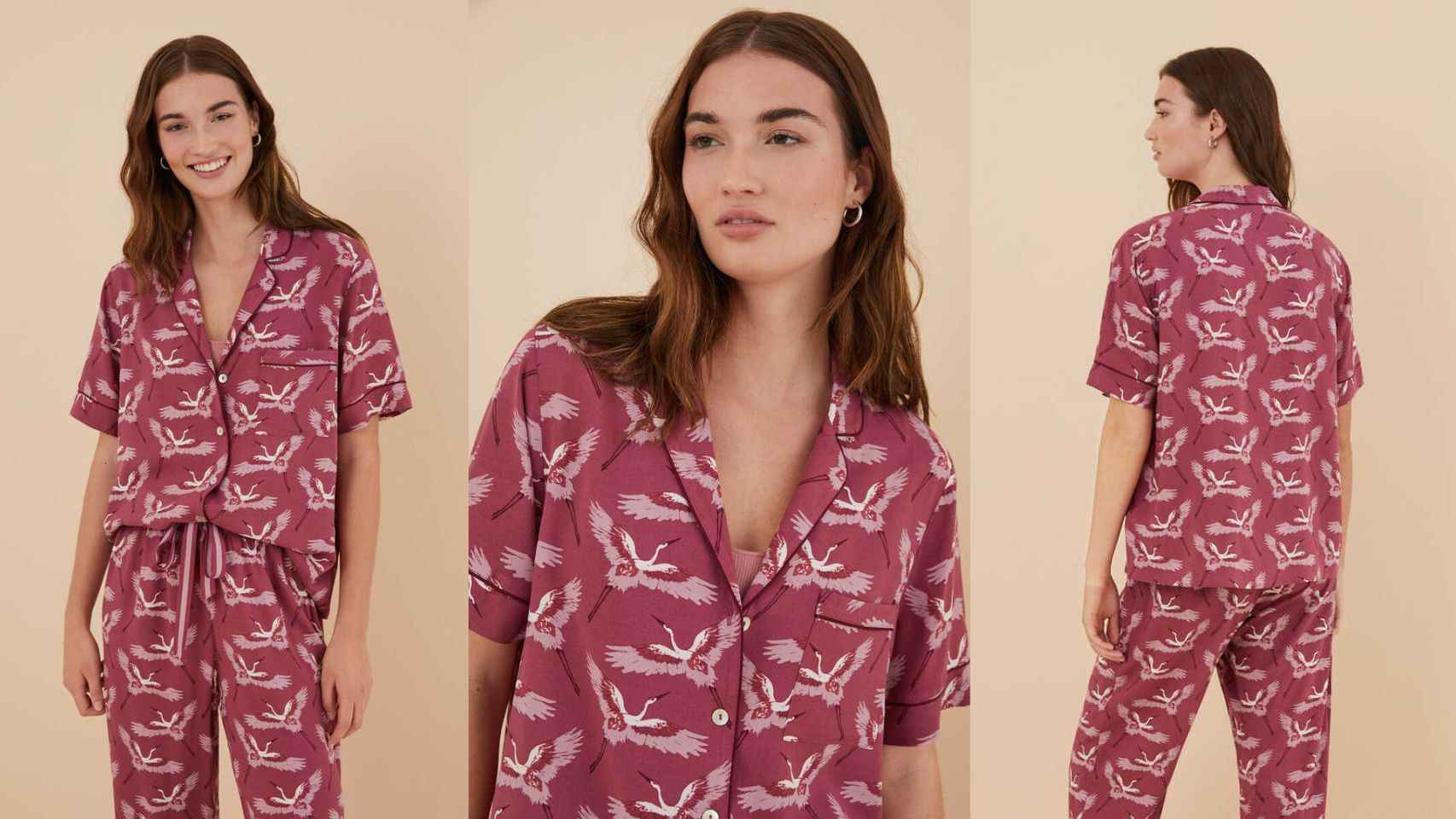 Pijama camisero con estampado de garzas (17,99€)