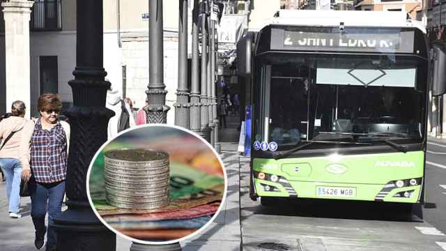 Un autobús de Auvasa en Valladolid y monedas