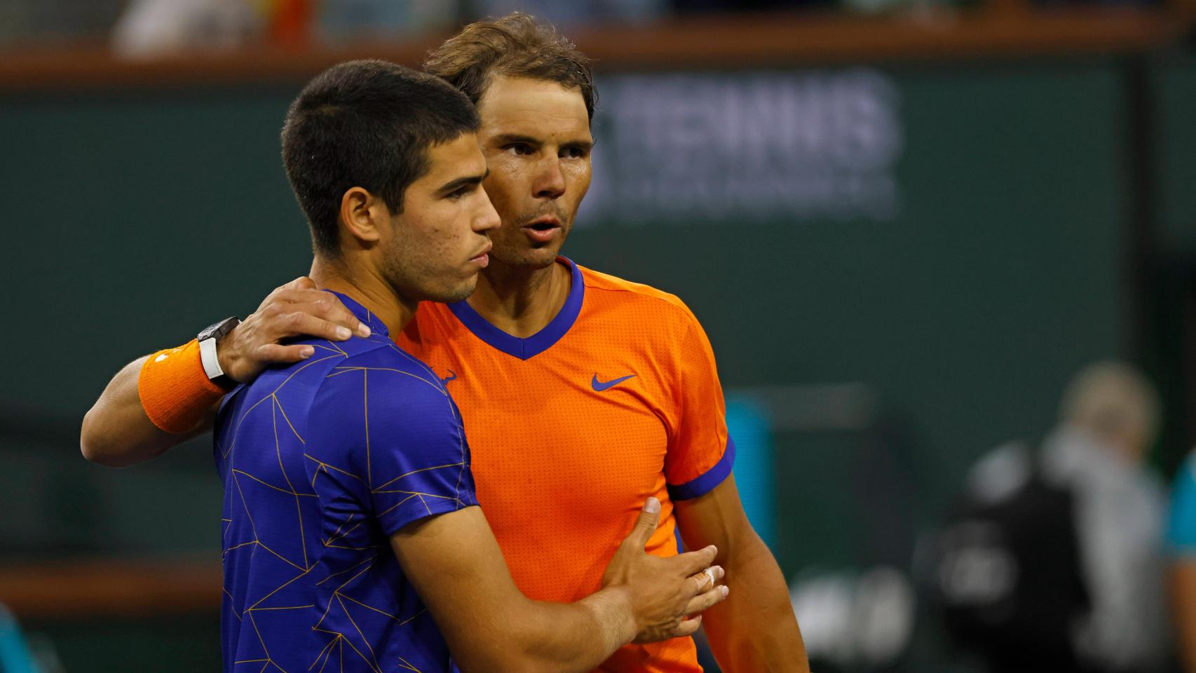 Rafa Nadal, junto a Carlos Alcaraz en el Mutua Madrid Open.