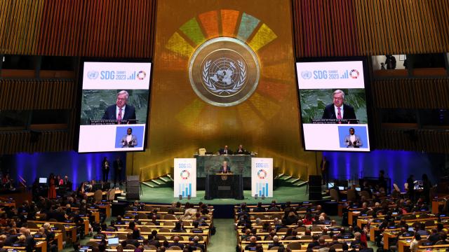 El secretario general de Naciones Unidas, António Guterres, durante una sesión dedicada a los ODS.