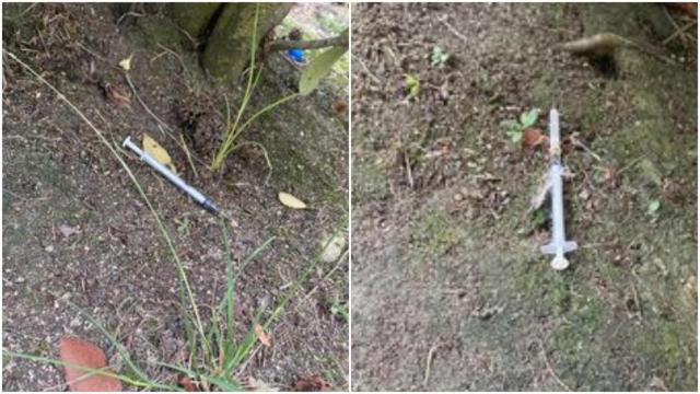 Jeringuillas encontradas en la Plaza del Tebeo de A Coruña.