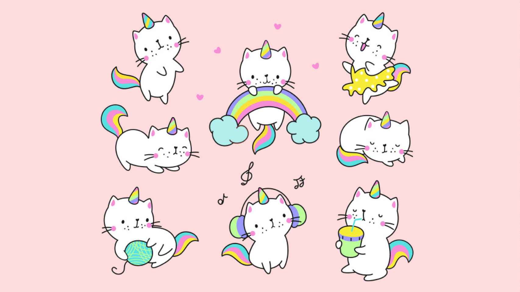 Dibujos de gatos unicornio 'kawaii'.