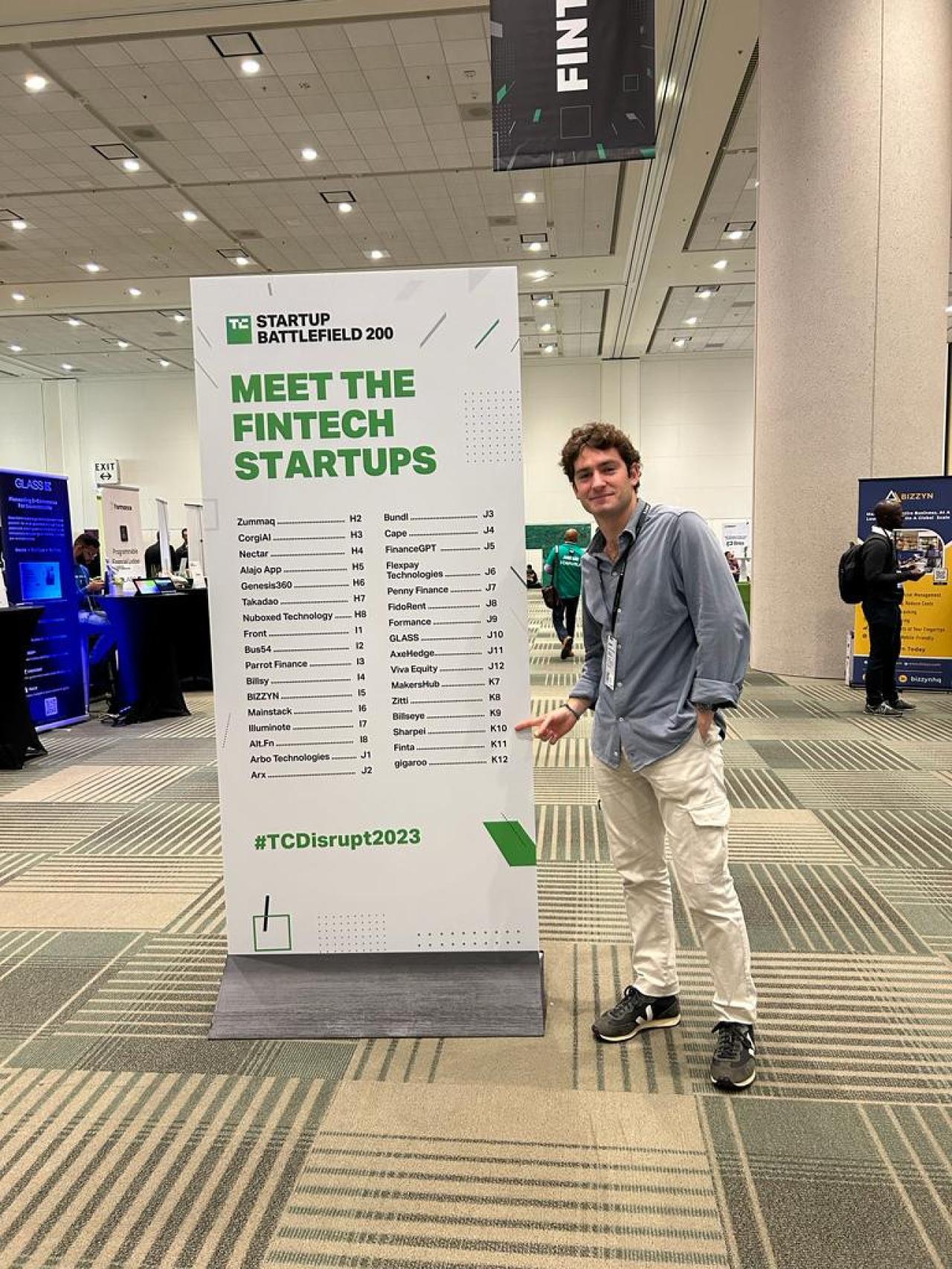 Julián Azofra, miembro del equipo de Sharpei, en Techcrunch Disrupt 2023.