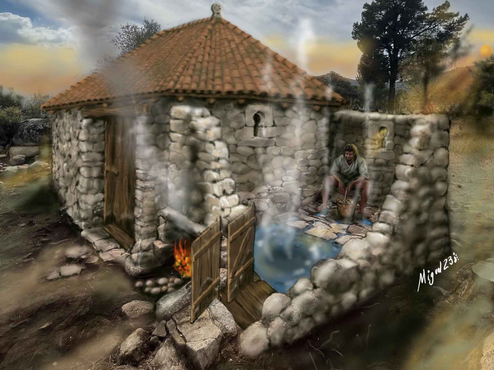 Recreación de la sauna de época visigoda hallada en el yacimiento de La Cabilda.