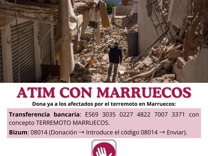 Campaña que ATIM está desarrollando para buscar fondos con los que paliar las necesidades de las víctimas del terremoto.