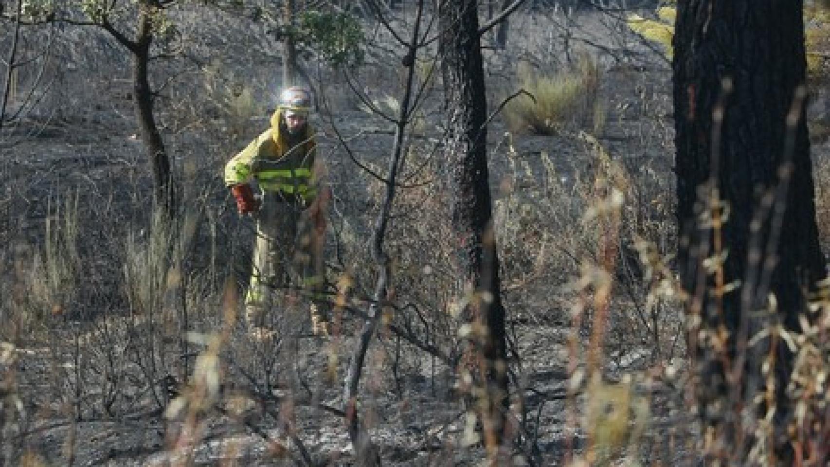 Un bombero trabajando en la extinción de un incendio