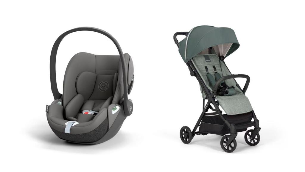 Silla de coche Cloud Ti-Size de Cybex (250€) y carrito de paseo de Inglesina (259€).