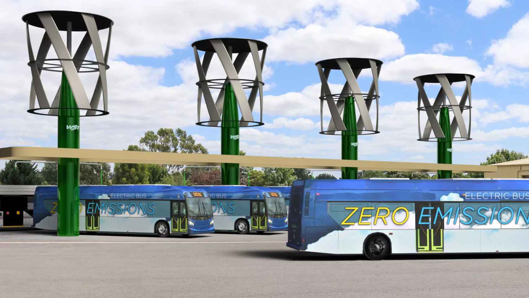 Autobuses haciendo uso de torres Wind & Solar.