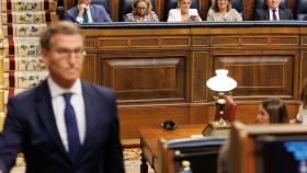 El líder del PP y candidato a la Presidencia del Gobierno, Alberto Núñez Feijóo, durante la primera sesión del debate de investidura del líder del PP.